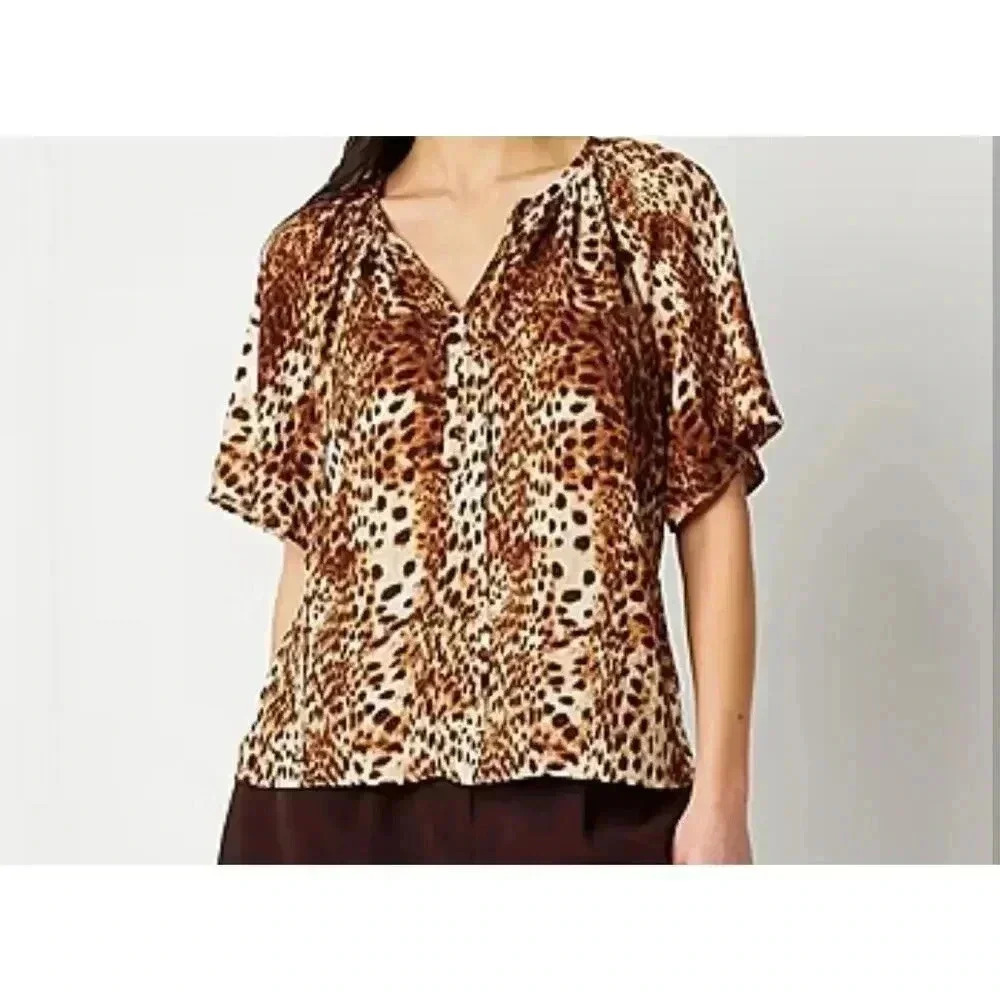 Women's Worthington Y Neck Short Sleeve Satin Blouse